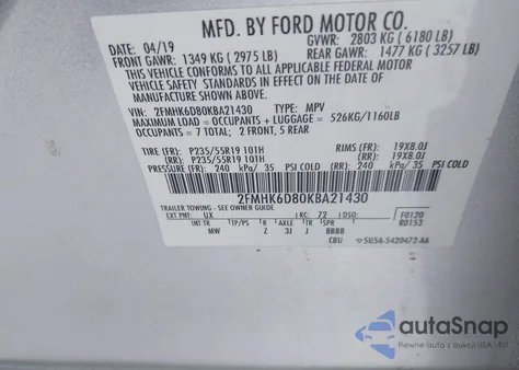 2019 Ford Flex Limited z USA, uszkodzony, nr VIN 2FMHK6D80KBA21430